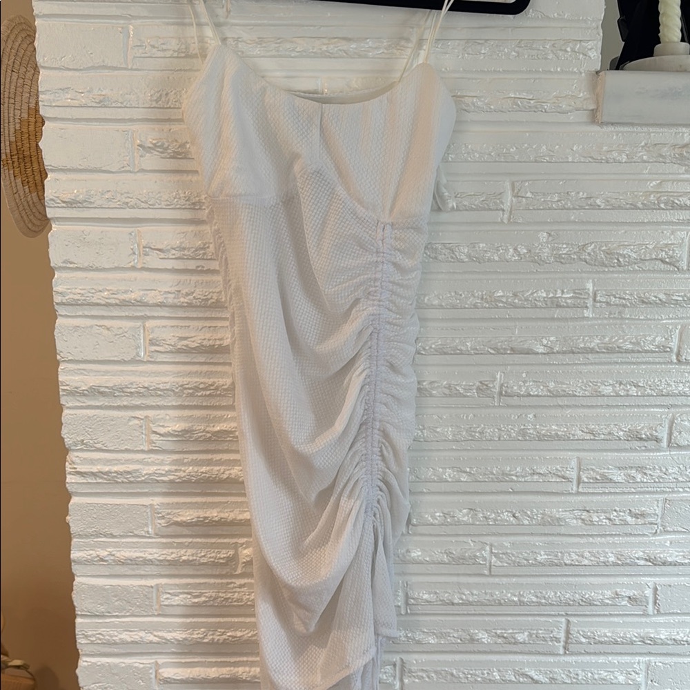 Swimsuit Cover Sheer White Ruched Dress